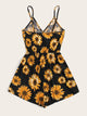 Surplice Neck Sunflower Print Cami Romper