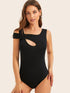 Solid Asymmetrical Neck Skinny Bodysuit