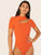 Neon Orange Asymmetrical Neck Fitted Bodysuit