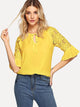 Tie Neck Guipure Lace Sleeve Top