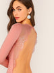 Lace Contrast Backless Skinny Bodysuit
