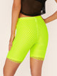Neon Lime Fishnet Mesh Overlay Cycling Shorts