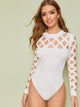Mock Neck Geo Cut Out Bodysuit