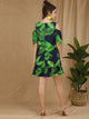 Tropical Cold-shoulder Ruffle Hem Dress