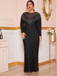 Plus Mesh Yoke Fringe Glitter Mermaid Maxi Dress