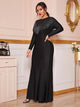 Plus Mesh Yoke Fringe Glitter Mermaid Maxi Dress