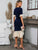Glamaker Color-block Tie Neck Flounce Sleeve Mermaid Dress