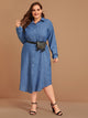 Plus Pocket Front Curved Hem Denim Shirt Dress