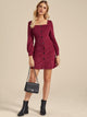 Solid Button Through Square Neck Corduroy Dress
