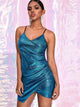 Metallic Ruched Wrap Cami Dress