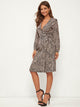 Allover Print Surplice Front Buttoned A-line Dress