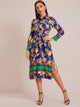 Floral Print Slit Hem Belted Shirt Dress