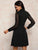 Solid Mock Neck Contrast Sleeve Dress
