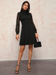 Solid Mock Neck Contrast Sleeve Dress