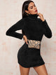 Solid High Neck Fitted Teddy Dress Without Bag