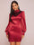 Lace Insert Puff Sleeve Satin Fitted Dress