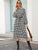 Houndstooth Print Tie Neck Dress Without Belt