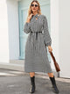 Houndstooth Print Tie Neck Dress Without Belt