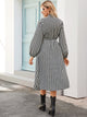Houndstooth Print Tie Neck Dress Without Belt