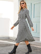 Houndstooth Print Tie Neck Dress Without Belt
