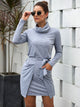 High Neck Pocket Side Belted Dress