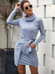 High Neck Pocket Side Belted Dress