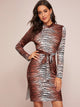 Tiger Print Belted Split Thigh Dress
