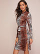 Tiger Print Belted Split Thigh Dress