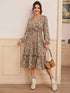 Allover Print Surplice Neck A-line Dress