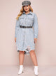 Plus Ripped Raw Hem Denim Shirt Dress Without Belt