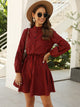 Button Front Drawstring Waist Gingham Dress
