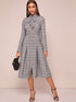 Tie Neck Plaid Button Up Shirt Dress