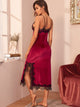 Lace Trim Split Side Velvet Night Dress