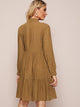 Tie Neck Button Front Ruffle Hem Dress