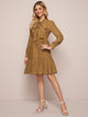Tie Neck Button Front Ruffle Hem Dress