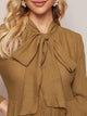 Tie Neck Button Front Ruffle Hem Dress