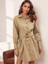 O-ring Belted Button Front Shirt Dress