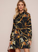 Chain Print Shirred Mock Neck Dress