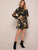Chain Print Shirred Mock Neck Dress