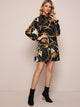 Chain Print Shirred Mock Neck Dress