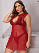 Plus Contrast Lace Mesh Dress With Thong