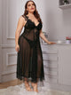 Plus Lace Trim Mesh Dress With Thong