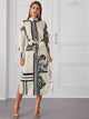 Floral And Geo Print Split Hem Belted Shirt Dress