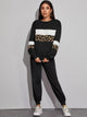 Contrast Panel Leopard Print Sweatshirt & Sweatpants