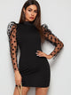 Polka Dot Contrast Mesh Sleeve Backless Dress