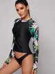 Tropical Long Sleeve Top With High Cut Tankini