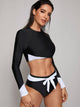 Long Sleeve Top With Knot Front High Waist Bikini