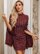 Glamaker Plaid Backless Split Sleeve Tweed Bodycon Dress
