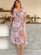 Plus Floral Print Split Thigh Belted A-line Dress