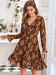 Plants Print Surplice Front Chiffon Dress